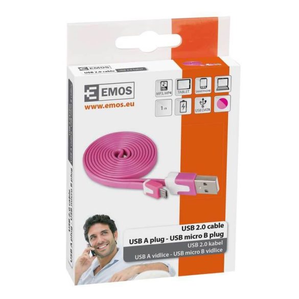 USB-microUSB kábel USB2.0 PINK színű, 1 m