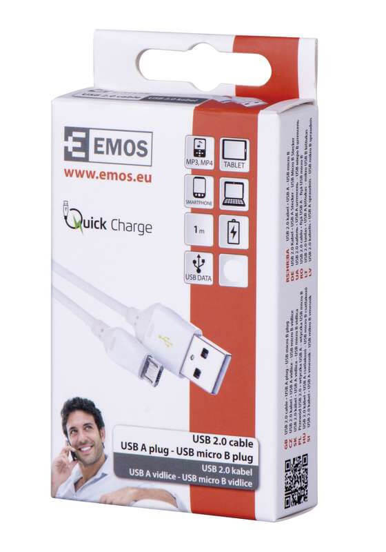 USB-microUSB kábel USB2.0 QuickCharge fehér, 1 m