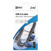 USB-microUSB kábel USB2.0 2m USBA-USBmicroB 480Mbs fekete