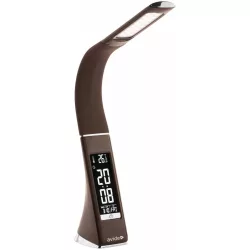   Avide Irodai 6W 350lm asztali lámpa dimmelő, digitális órás, BŐRHATÁSÚ, barna