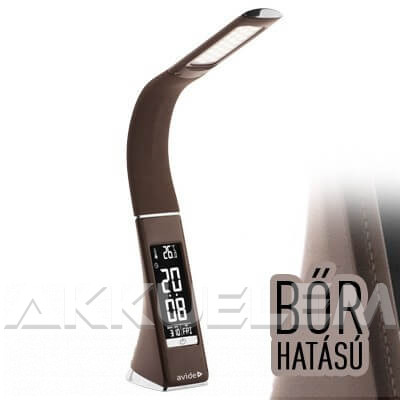 Avide Irodai 6W 350lm asztali lámpa dimmelő, digitális órás, BŐRHATÁSÚ, barna