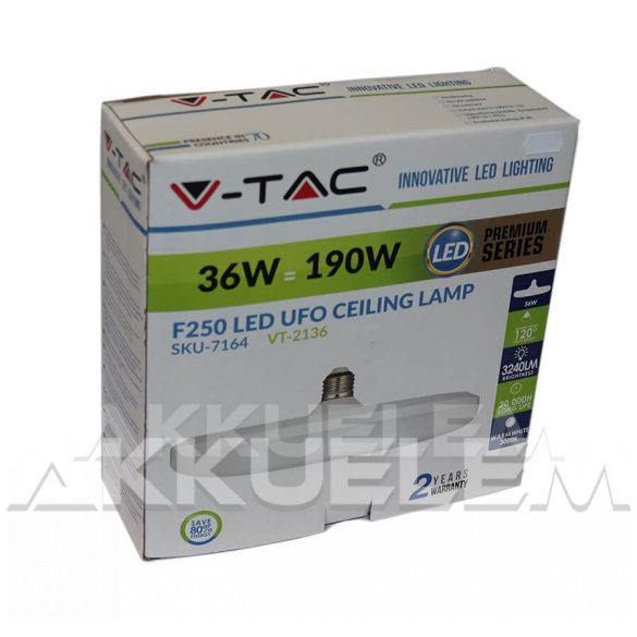 V-TAC E27 36W 3240lm 4000K 120 ° UFO LED-izzó