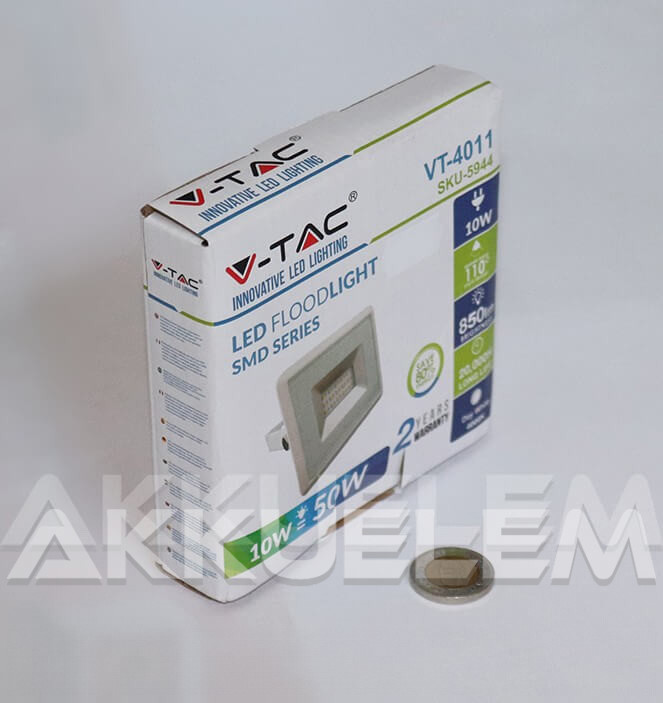 V-TAC 10W 850lm 4000K LED-reflektor fehér színű burkolat, természetes fehér fény