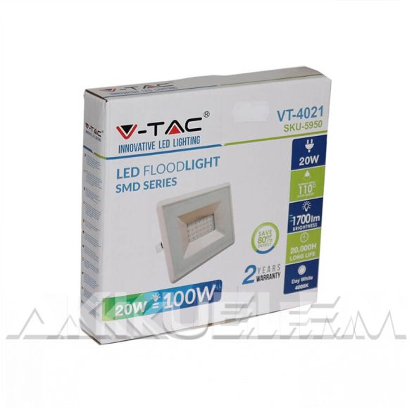 V-TAC "E-széria" 20W 1700lm 4000K LED-reflektor fehér színű
