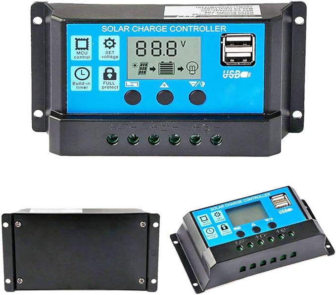 Napelem töltésvezérlő 12V/24V 10A PWM+USB