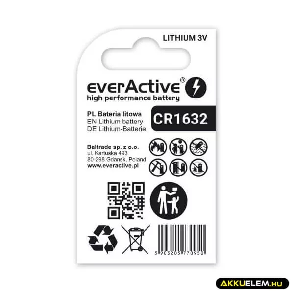 everActive CR1632 3V lítium gombelem 5db/csomag (ár/db)