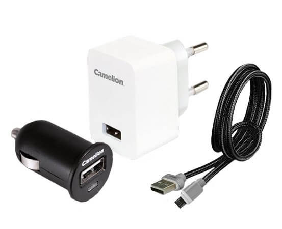 Camelion USB fali, autós, 8pin/microUSB 5V adapter szett