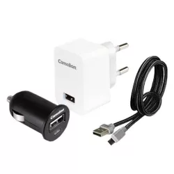 Camelion USB fali, autós, 8pin/microUSB 5V adapter szett
