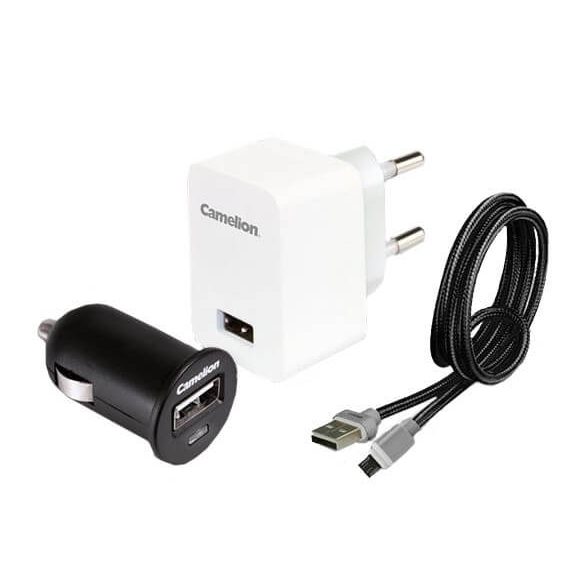 Camelion USB fali, autós, 8pin/microUSB 5V adapter szett