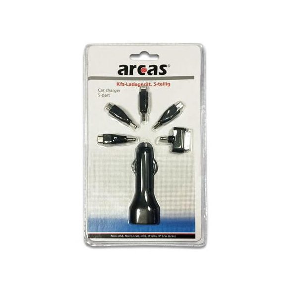 Arcas 5V 1A USB autós adapter + 5-féle csatl., 110cm kábel