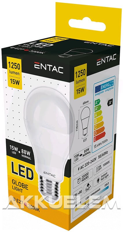 Entac 15W E27 1250lm 3000K LED-izzó