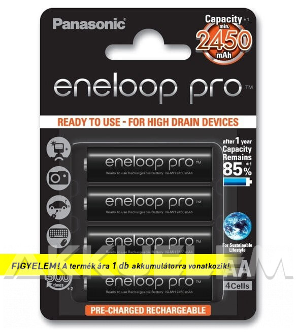 Panasonic Eneloop PRO 1,2V 2500mAh AA elemméretű akkumulátor (ár/db)