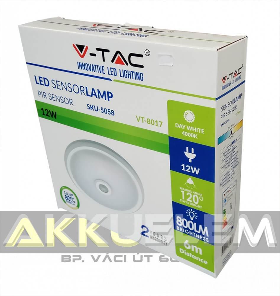 V-TAC 12W 800lm 4000K mennyezeti lámpa PIR mozgásérzékelős