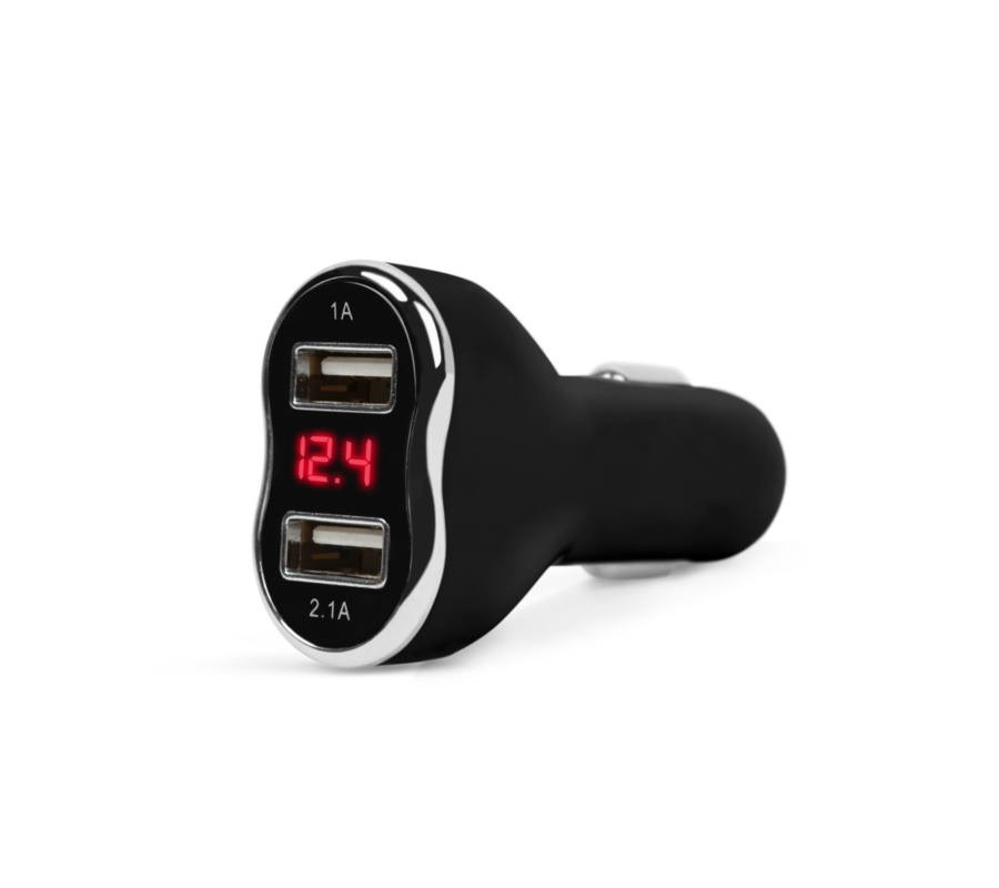 Kijelzős 2,1A USB autós adapter, V/A mérő 55054BK