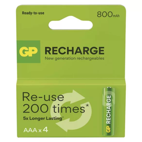 GP AAA ReCharge 800mAh NiMH akkumulátor 4db/csomag (ár/csomag)