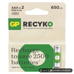   GP AAA Recyko 650mAh NiMH akkumulátor 2db/csomag (ár/csomag)