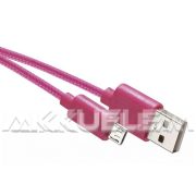   USB-microUSB kábel USB2.0 multi 1m rózsaszín, szövetborítású