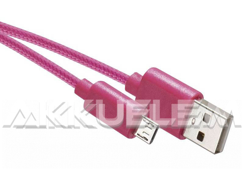   USB-microUSB kábel USB2.0 multi 1m rózsaszín, szövetborítású