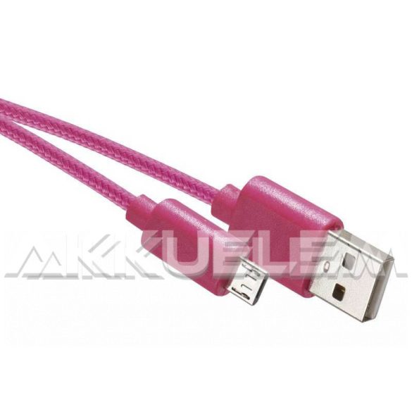 USB-microUSB kábel USB2.0 multi 1m rózsaszín, szövetborítású