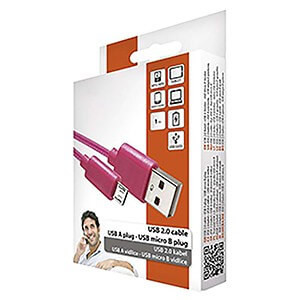 USB-microUSB kábel USB2.0 multi 1m rózsaszín, szövetborítású