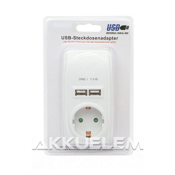 Hálózati USB töltő adapter 2 x USB + 1 x EU hálózati dugaljjal 5512