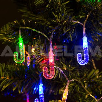   Karácsonyi fényfüzér 20LED 2m színes, nyalóka formájú 2AA