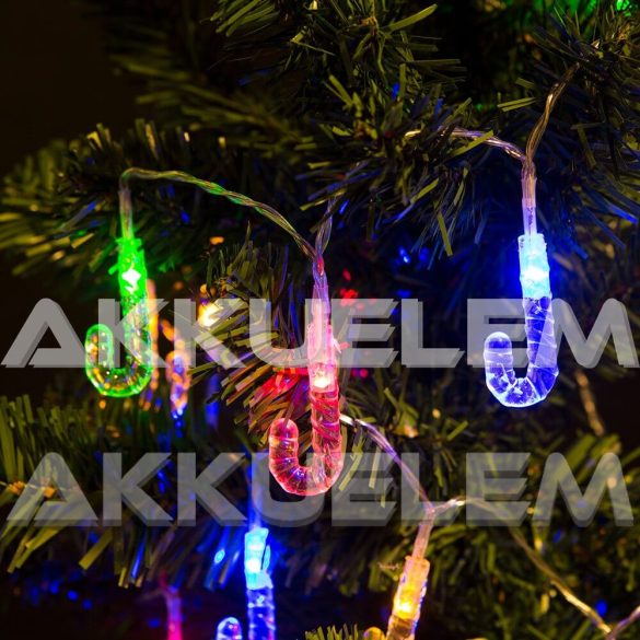 Karácsonyi fényfüzér 20LED 2m színes, nyalóka formájú 2AA