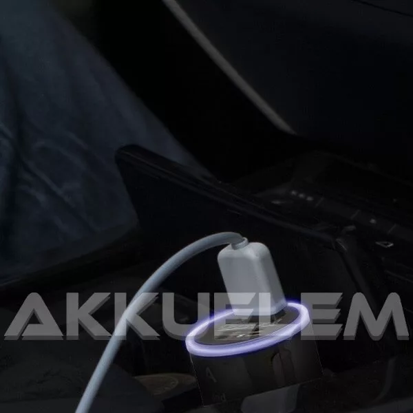 USB autós adapter 5V 2100mA 12-24V, rózsaszín, világítós