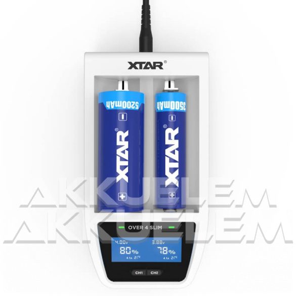 XTAR Over 4 Slim 4,1A Li-ion ultra akkumulátor töltő, LCD info kijelző
