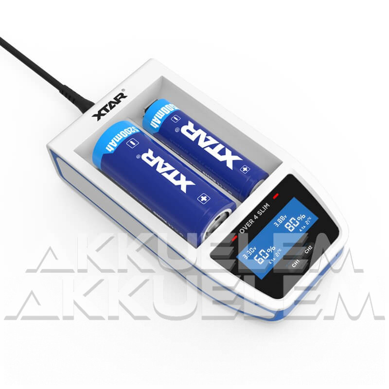 XTAR Over 4 Slim 4,1A Li-ion ultra akkumulátor töltő, LCD info kijelző