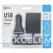 USB autós adapter 2m kábellel 2+2db USB kimenettel