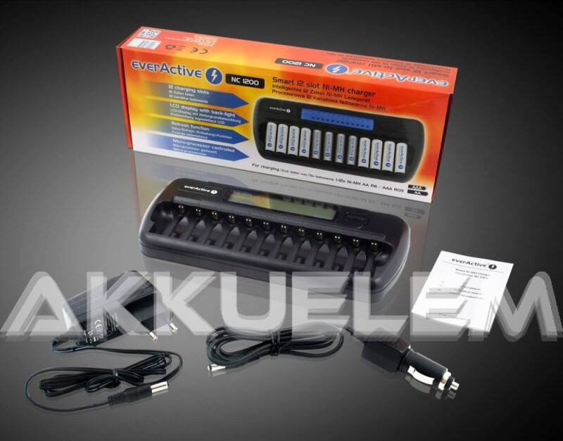 EverActive NC-1200 12 csatornás AA és AAA akkutöltő AA/500mA AAA/250mA