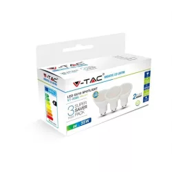   V-TAC GU10 5W 400lm 4000K 110 ° LED-izzó opál 3 db-os csomagban