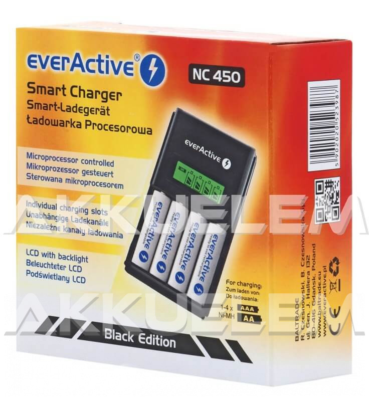 everActive NC-450 AA AAA Ni-MH akkumulátor töltő négycsatornás