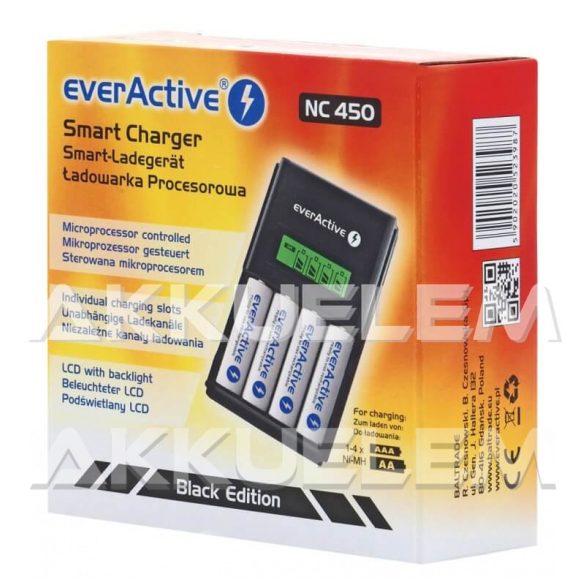 everActive NC-450 AA AAA Ni-MH akkumulátor töltő négycsatornás