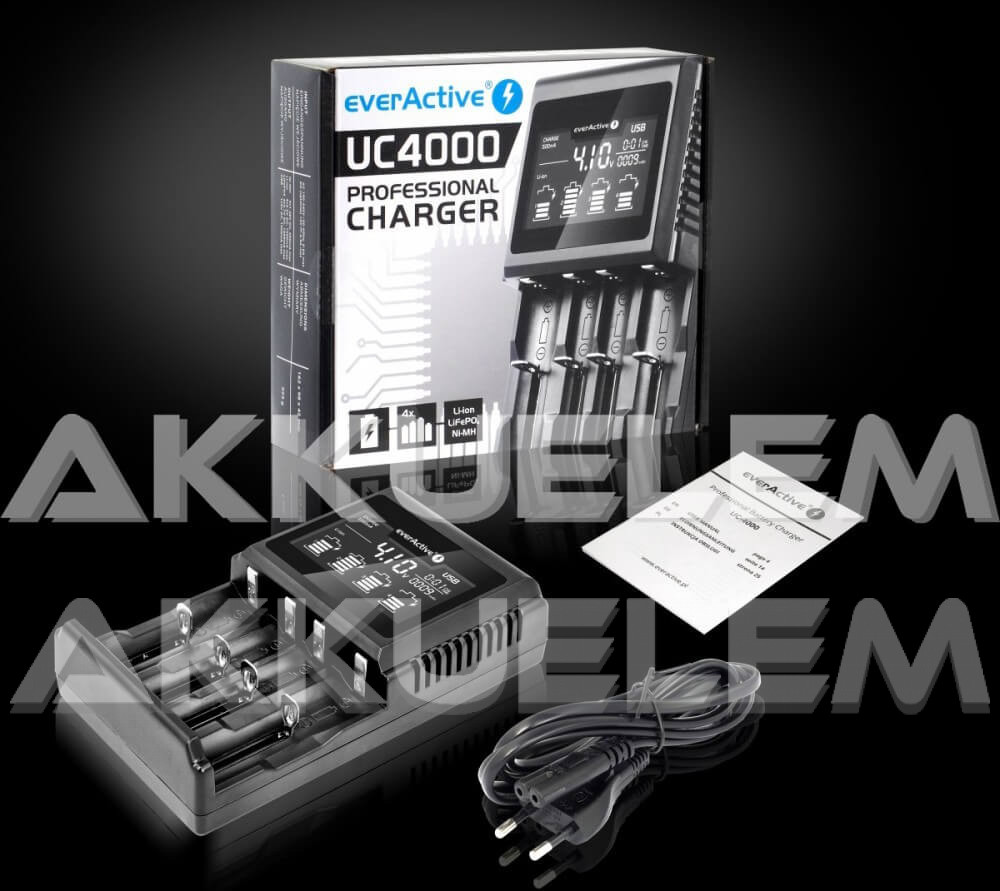 everActive UC-4000 Ni-MH Li-ion LiFePo4 univerzális akkumulátor töltő