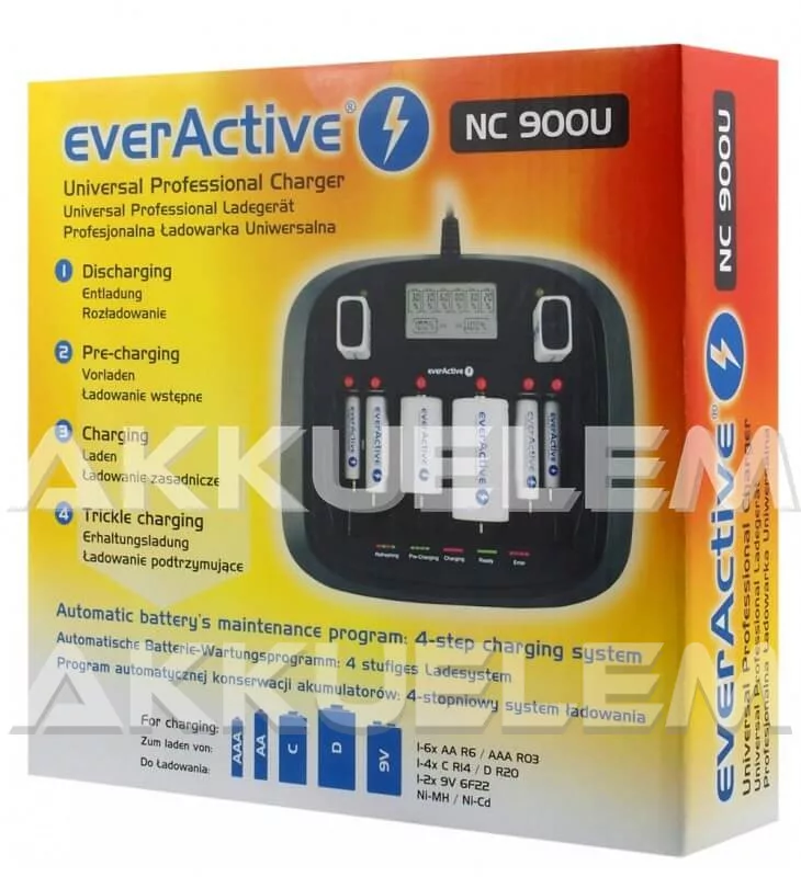 everActive NC-900U univerzális Ni-MH töltő AA AAA C D 9V