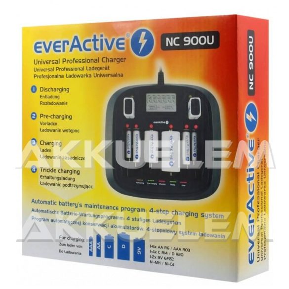 everActive NC-900U univerzális Ni-MH töltő AA AAA C D 9V