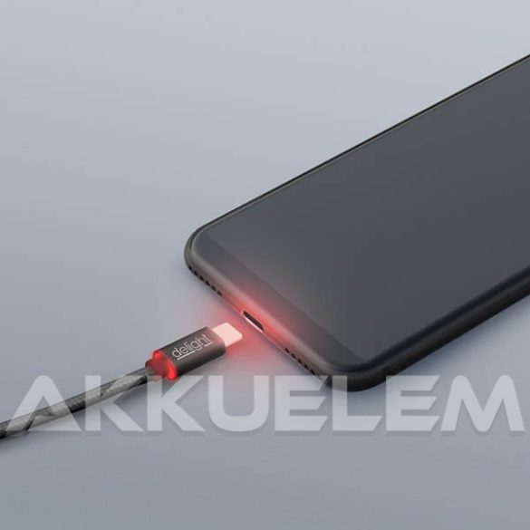 USB Adatkábel + töltő 1m USB-C LED fénnyel fekete