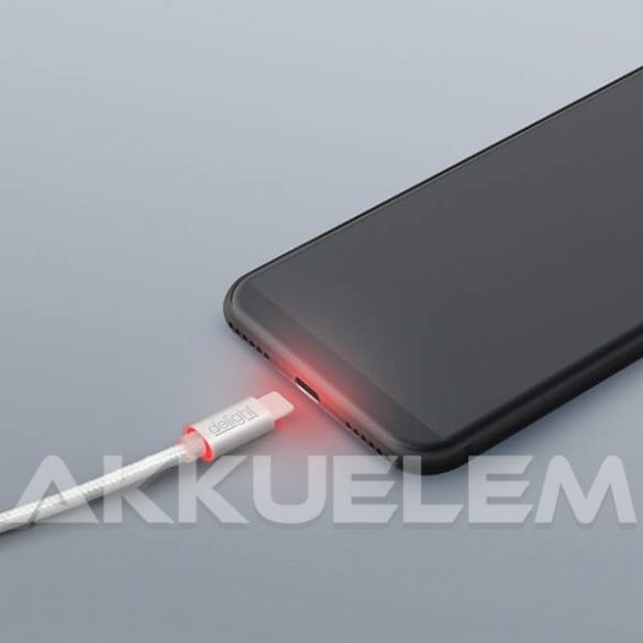 USB Adatkábel + töltő 1m USB-C LED fénnyel ezüst