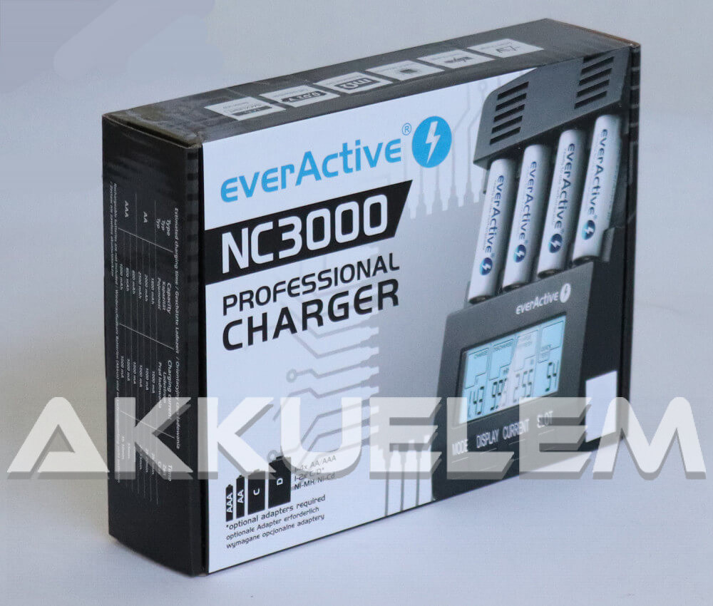 everActive NC-3000 AA AAA elemméretű akkumulátor töltő 1,4A