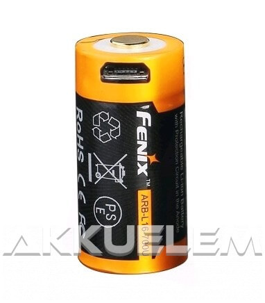   FENIX 16340 700mAh 3,6V Li-ion akkumulátor + beépített töltő, microUSB csatlakozó