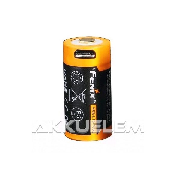 FENIX 16340 700mAh 3,6V Li-ion akkumulátor + beépített töltő, microUSB csatlakozó