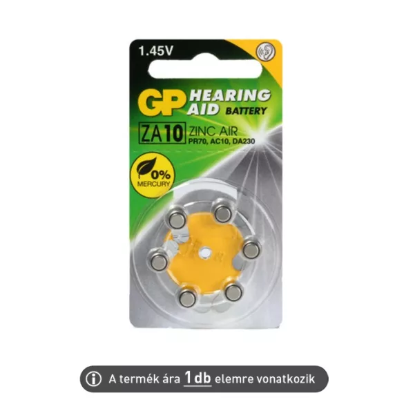 GP hallókészülék elem ZA10 PR70 6db/csomag (ár/csomag)