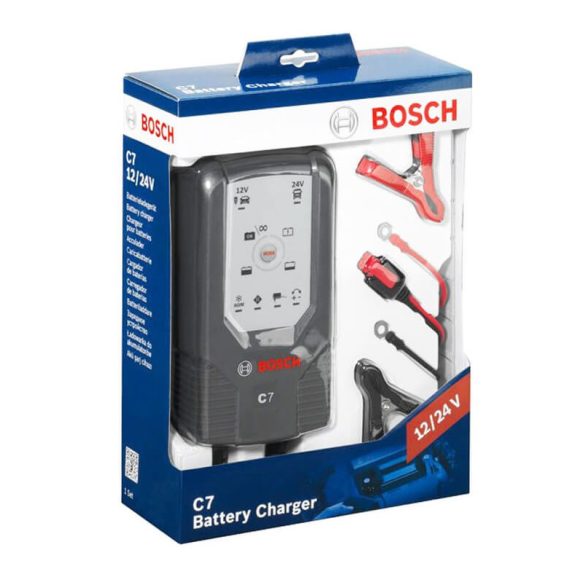 Bosch C7 autó akkumulátor töltő 12V/24V 1,5/3,5/5/7A
