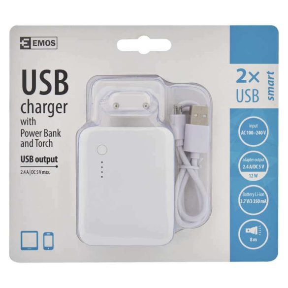 Adapter USB töltő powerbankkal +lámpa 2.4A 12W V0118