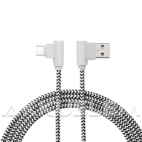 USB Adatkábel + töltő 2m USB TYPE-C Gamer 90° fehér-fekete