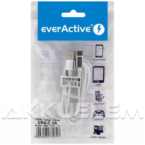 everActive USB-C kábel 3A 1m FEHÉR