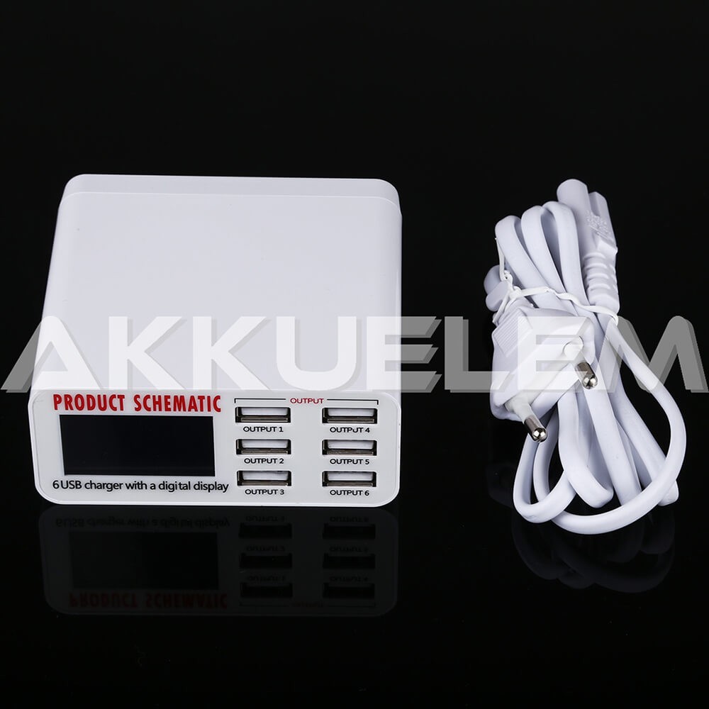 USB adapter 6 csatornás LCD kijelzővel 30W modell 899 5V 2,4A Charging Experts