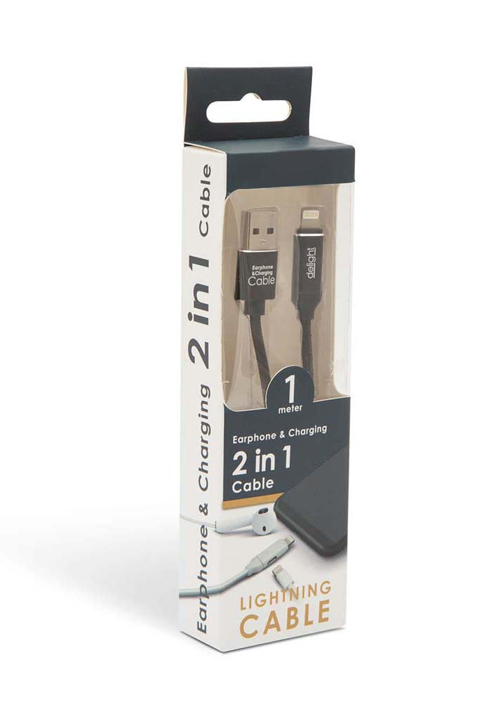 USB töltő + fejhallgató iPhone 1m 2A FEKETE színű